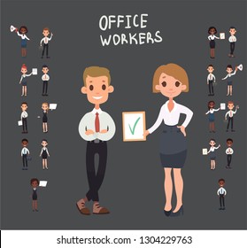 Set office workers. Business people. Vector illustration in cartoon style. Man and Woman