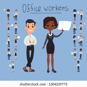 Set office workers. Business people. Vector illustration in cartoon style. Man and Woman