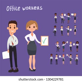Set office workers. Business people. Vector illustration in cartoon style. Man and Woman