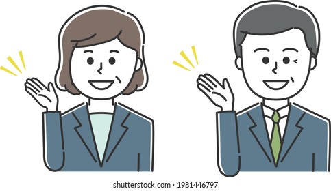 Set of office workers guiding someone around. Vector illustration isolated on white background.