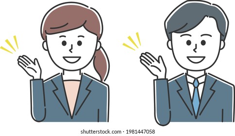 Set of office workers guiding someone around. Vector illustration isolated on white background.