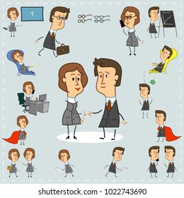 Set of office workers icons of men and women comics