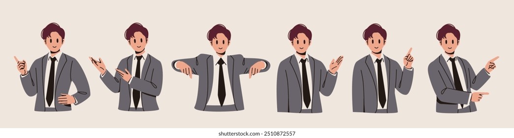 Set of office workers, presentation and pointing pose