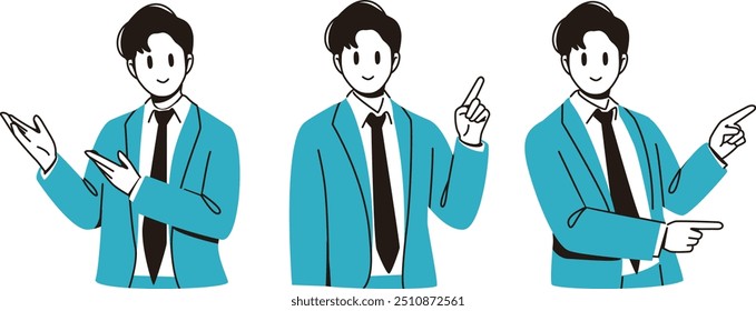 Set of office workers, presentation and pointing pose