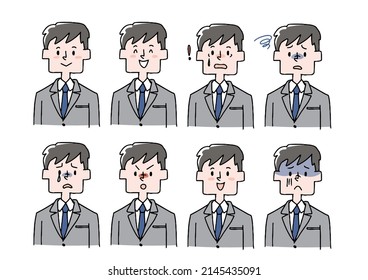 A set of office workers with various facial expressions, a comical handwritten person, a vector, a line drawing and a color