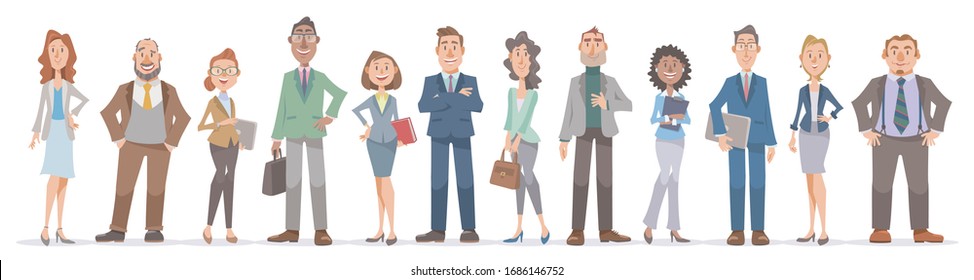 Set of office workers whole body image standing with smile.