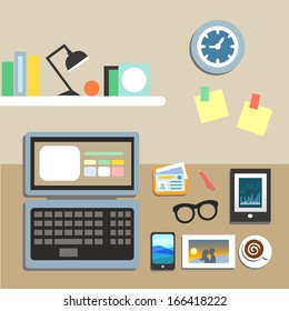 Set of office workplace items on the table vector illustration