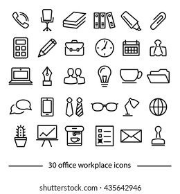 set of office workplace line icons