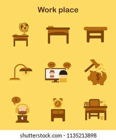 Set of office workspace. flat web icon collection