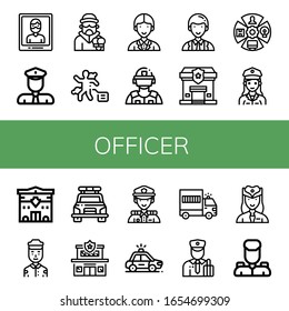 Set of officer icons. Such as Arrest, Policeman, Criminal, Crime scene, Officer, Riot police, Police station, Role, Police officer, Security guard, car , icons