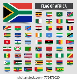 Set of official flags of Africa . Floating flag design .