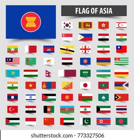 Set of official flags of Asia . Floating flag design .