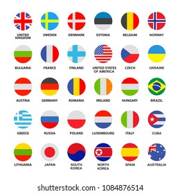 Set of official world flags isolated on white background. Flat vector collection.