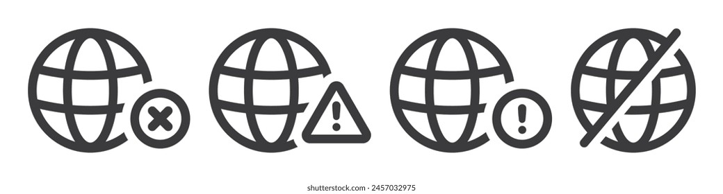 Set of offline internet icons. No internet signal access, disconnect network, bad connection mobile signal, offline communication problem. Off network symbol. Vector. EPS10.