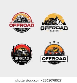Conjunto de ilustraciones vectoriales del logotipo del vehículo fuera de carretera. placa de ilustración de coche de aventura y diseño de logotipo colorido emblema.