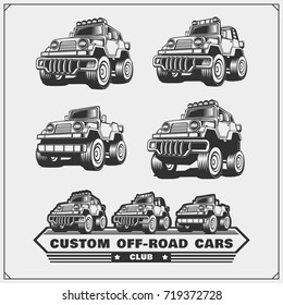 Set of off-road suv car labels,badges and design elements. Safari emblems.