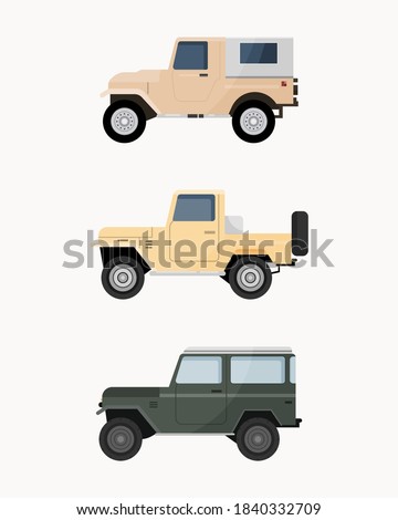 Set of off-road suv car. Off road vehicles vector illustration. 