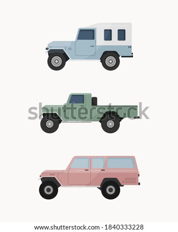 Set of off-road suv car. Off road vehicles vector illustration. 