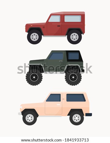 Set of off-road suv car. Off road vehicles vector illustration. 
