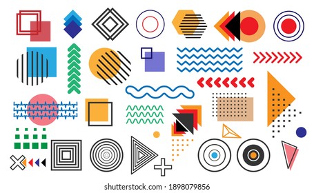 Set ofgeometric shapes. Memphis design, retro elements for web, vintage, advertisement, commercial banner, poster, leaflet, billboard, sale. 