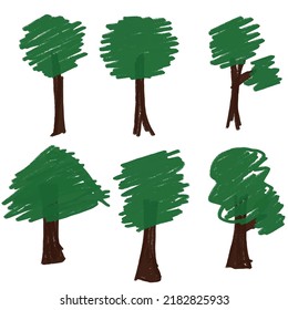 Set  ofhand drawing tree plant element
