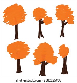 Set  ofhand drawing tree plant element