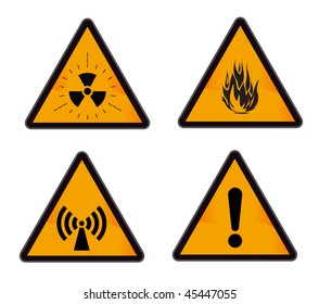 set ofindustrial warning signs (radiation, alarm, flame, wi-fi)