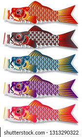 Set ofJapanese Koinobori fish carps flags graphic vector 