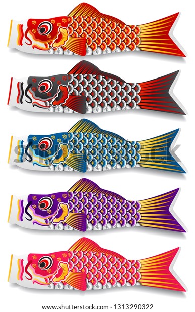 Set Ofjapanese Koinobori Fish Carps Flags Stock Vector (Royalty Free ...