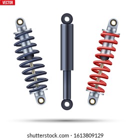 Set ofShock Absorber of Car Suspension. Machine part closeup equipment. Vector Illustration isolated on white background.