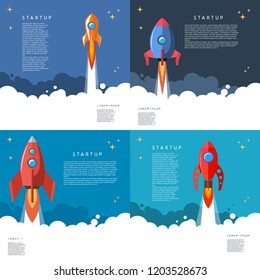  Set ofStartup. rocket launch illustration in cartoon style. Vector image