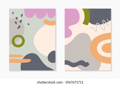 Set og abstract modern vector illustrations with various shapes and doodles.Minimalist art prints.Abstract backgrounds.Trendy artistic design for banners templates;social media,branding,covers