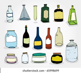 Set og Hand Drawn Cans and Bottles Colorful