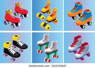 Set og isolated illustration roller skate. roller skates carton 3d style