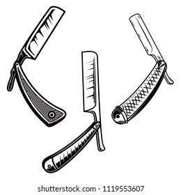 Set og retro style barber razors. Design element for poster, card, banner, sign, emblem. Vector illustration