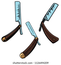 Set og retro style barber razors. Design element for poster, card, banner, sign, emblem. Vector illustration
