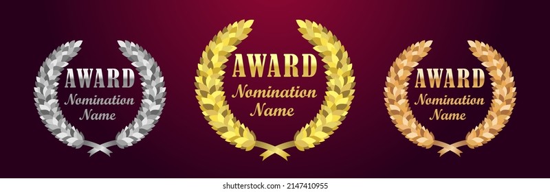 Set og shiny bold royal palm leaves. Awards concept. Isolated abstract graphic design template. Cup element. Cinematography reward. Business or industry vintage logotype idea. Luxury symbol collection