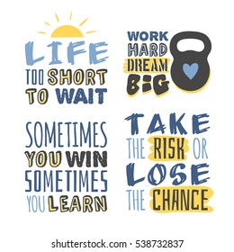 Set og text templates for design, Sport Motivation Quote, Positive typography for poster, t-shirt or card.