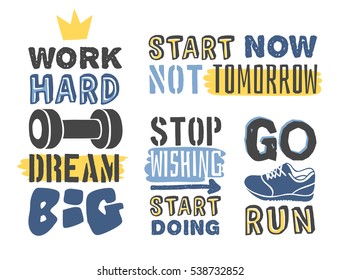Set og text templates for design, Sport Motivation Quote, Positive typography for poster, t-shirt or card.