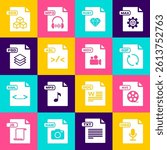 Set OGG file document, AVI, GIF, RUBY, XSL, PSD, 3DS and MOV icon. Vector