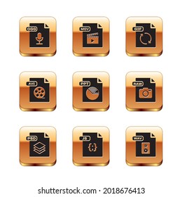 Set OGG file document, PSD, JS, PPT, AVI, GIF, WAV and MOV icon. Vector