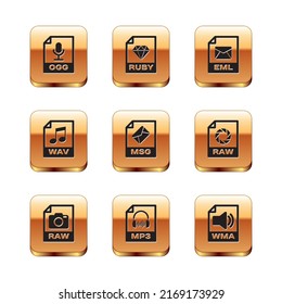 Set OGG file document, RAW, MP3, MSG, WAV and EML icon. Vector