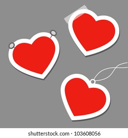 Set oh heart tags with pins, tape and thread