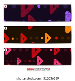 Set oh three color abstract banners with arrows and grunge elements, Shapes for different design, web use. vector illustration
