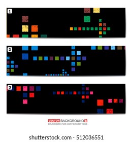 Set oh three color abstract banners with arrows and grunge elements, Shapes for different design, web use. vector illustration