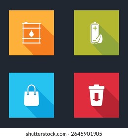 Definir barril de óleo, Eco folha natureza e bateria, Saco de compras e Enviar para o ícone de lixo. Vetor