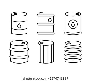 conjunto de diseños de vectores de barril de petróleo diseño simples iconos colecciones plantilla delinear estilo moderno mínimo aislado