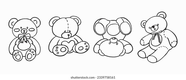Set of oil color hand drawn teddy bear