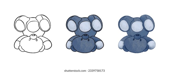 Set of oil color hand drawn teddy bear