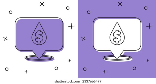 Set Oil drop with dollar symbol icon isolated on white and purple background. Oil price. Oil and petroleum industry.  Vector
